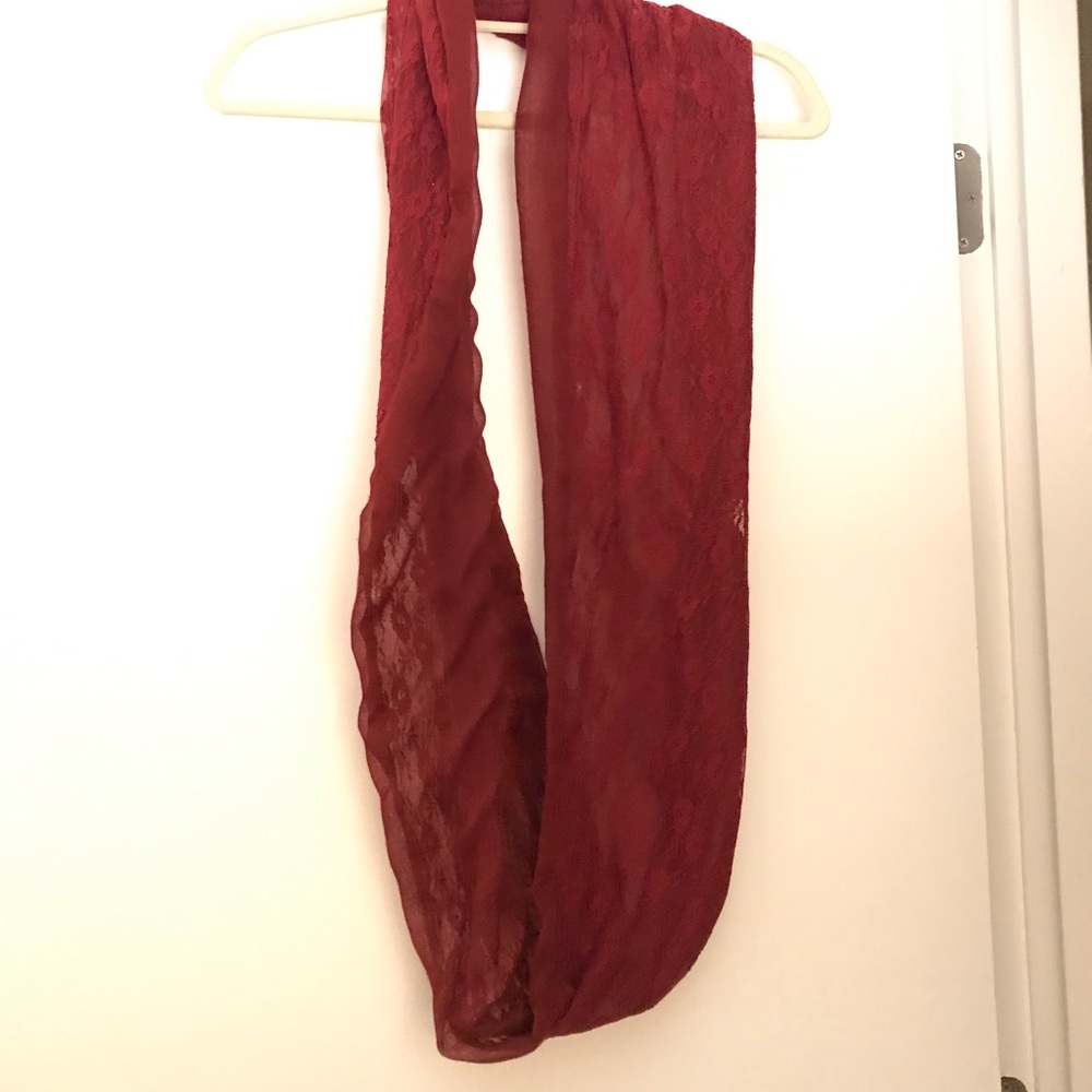 Burgundy lace infinity scarf